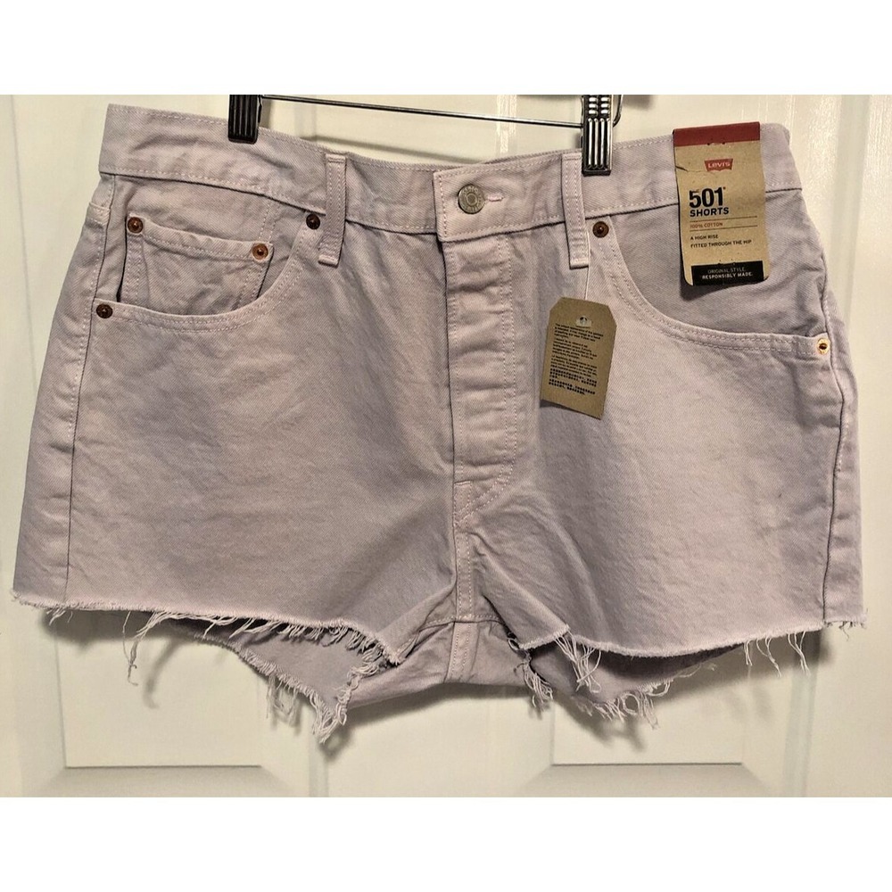 Levi's Women's Size 32 US 14 Lilac 501 Original Frayed Hem Jean Denim Shorts NWT